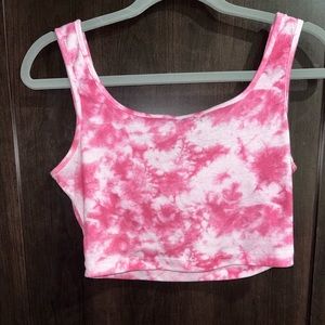 pink tye dye crop top shein